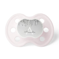 Silver Glitter & Sparkle Monogram Baby Pacifier