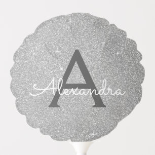Silver Glitter & Sparkle Monogram Birthday Balloon