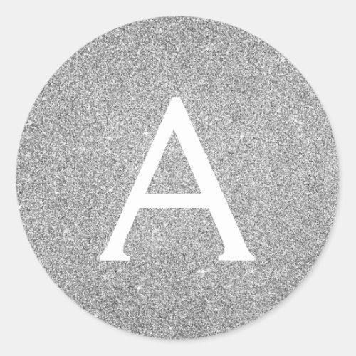 Silver Glitter  Sparkle Monogram Birthday Classic Round Sticker