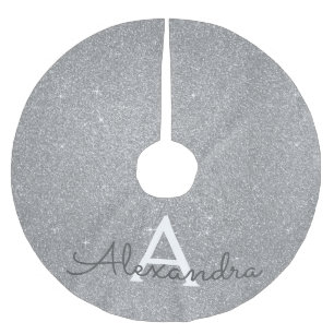 Silver Glitter & Sparkle Monogram Brushed Polyester Tree Skirt