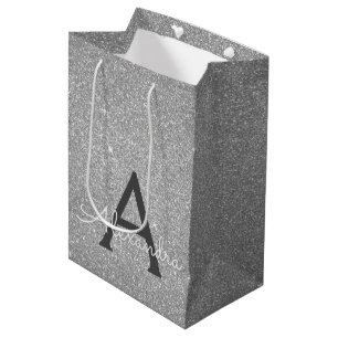 Silver Glitter & Sparkle Monogram Medium Gift Bag