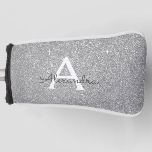 Silver Glitter & Sparkle Monogram Name Golf Head Cover