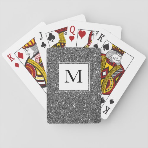 Silver Glitter Sparkle MONOGRAM Poker Cards