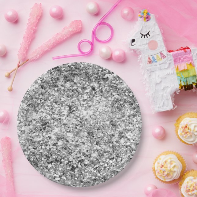 Silver Glitter Sparkle Paper Plates (Party)