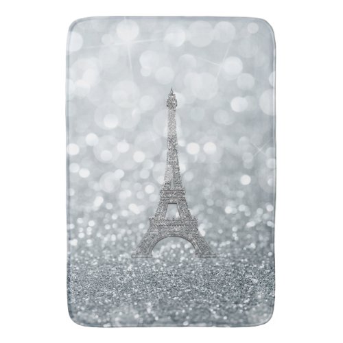 Silver Glitter Sparkle Paris Eiffel Tower Glam Bath Mat
