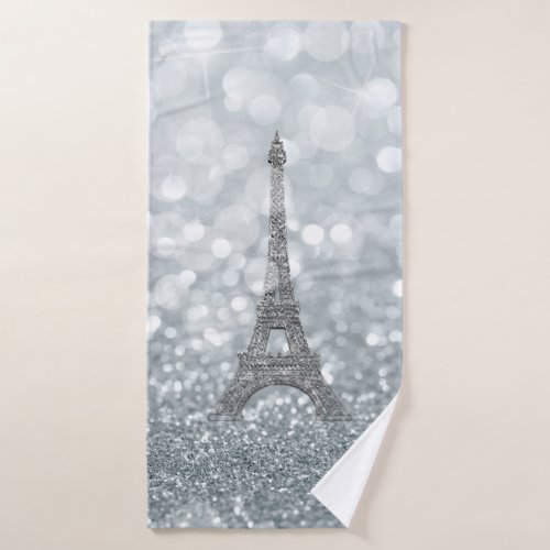 Silver Glitter Sparkle Paris Eiffel Tower Glam Bath Towel Set