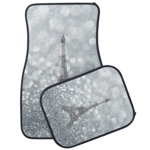 Silver Glitter Sparkle Paris Eiffel Tower Glam Car Floor Mat