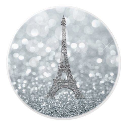 Silver Glitter Sparkle Paris Eiffel Tower Glam Ceramic Knob