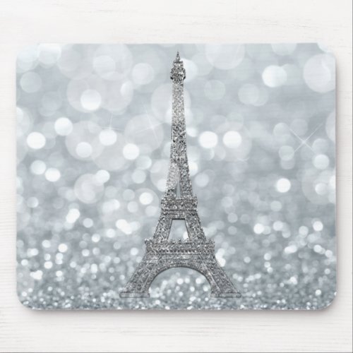 Silver Glitter Sparkle Paris Eiffel Tower Glam Mouse Pad