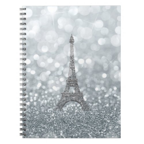 Silver Glitter Sparkle Paris Eiffel Tower Glam Notebook