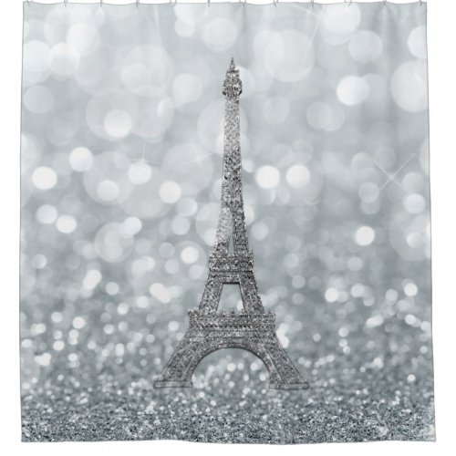 Silver Glitter Sparkle Paris Eiffel Tower Glam Shower Curtain