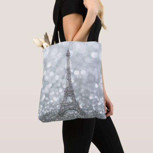 Silver Glitter Sparkle Paris Eiffel Tower Glam Tote Bag