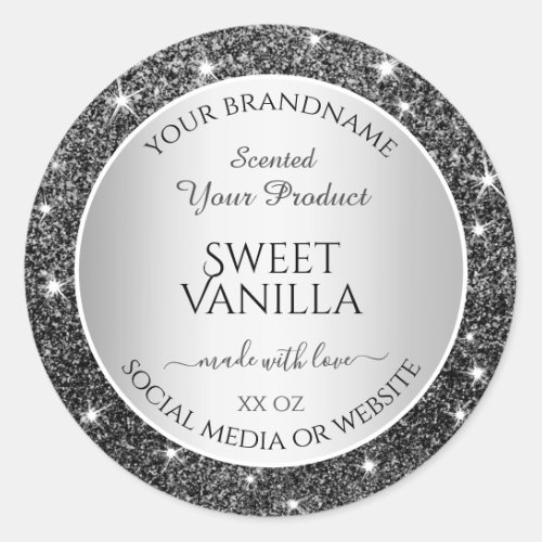 Silver Glitter Sparkle Product Packaging Labels