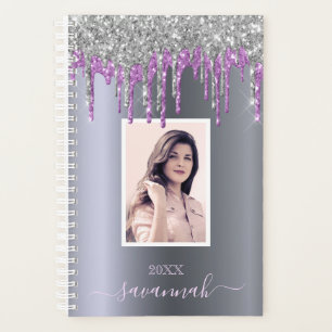 Silver glitter sparkle purple custom photo planner