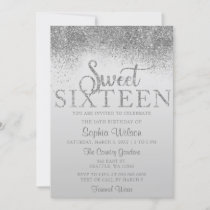 Silver Glitter Sparkle Sweet 16 Birthday Invitation