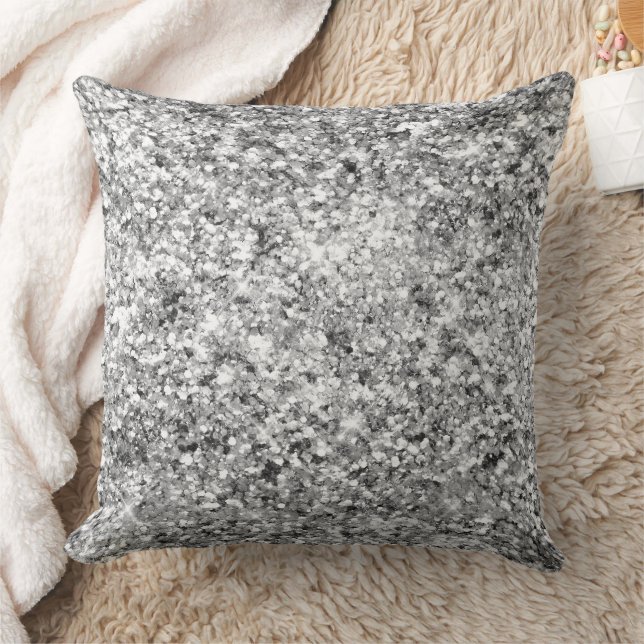 Silver Glitter Sparkle Throw Pillow (Blanket)