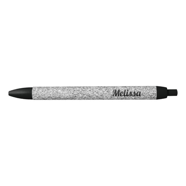 Silver glitter sparkles black white Personalize Pen (Front)