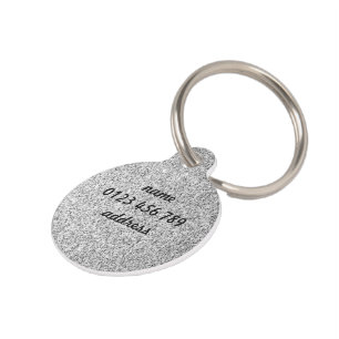 Silver glitter sparkles black white Personalize Pet ID Tag