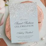 Silver glitter sparkles blue chic sweet sixteen invitation<br><div class="desc">A modern,  pretty chic and elegant silver glitter shower ombre with dusty blue color block Sweet 16 birthday party invitation .</div>