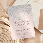 Silver glitter sparkles blush chic sweet sixteen invitation<br><div class="desc">A modern,  pretty chic and elegant silver glitter shower ombre with pastel blush pink color block Sweet 16 birthday party invitation .</div>