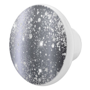Silver glitter sparkles elegant glam ceramic knob