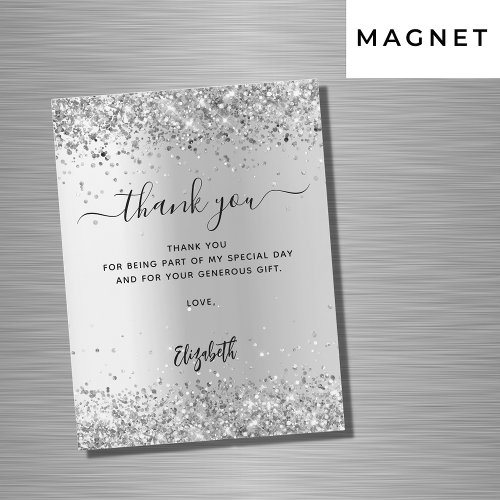 Silver glitter sparkles elegant thank you card