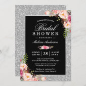 Silver Glitter Sparkles Floral Bridal Shower Invitation (Front/Back)