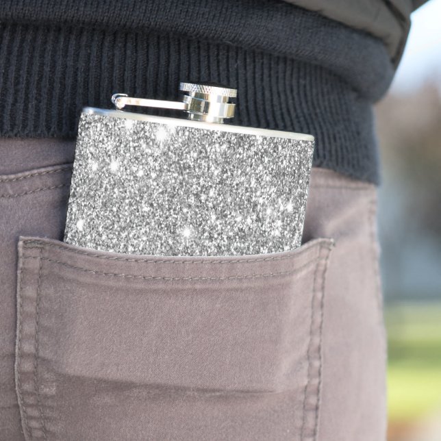 Silver Glitter Sparkles Hip Flask (In Situ)