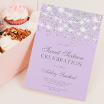 Silver glitter sparkles lavender sweet sixteen invitation<br><div class="desc">A modern,  pretty chic and elegant silver glitter shower confetti and white string lights with pastel lavender purple color block Sweet 16 birthday party invitation .</div>