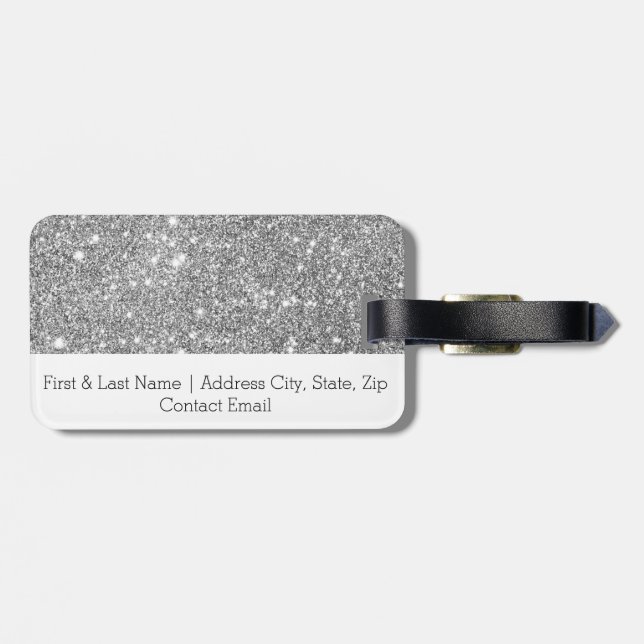 Silver Glitter Sparkles Luggage Tag (Back Horizontal)