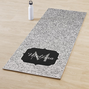 Silver glitter sparkles Monogram Yoga Mat