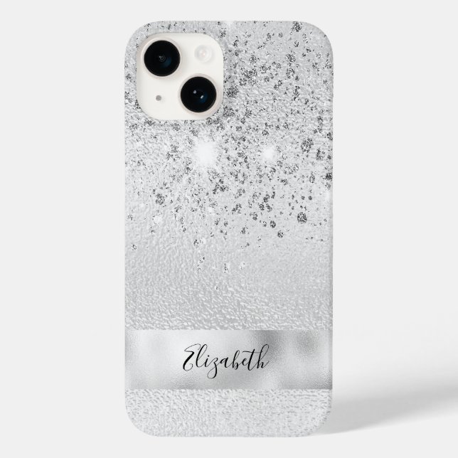 Silver glitter sparkles name script stylish Case-Mate iPhone case (Back)
