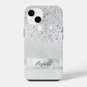 Silver glitter sparkles name script stylish iPhone 14 case