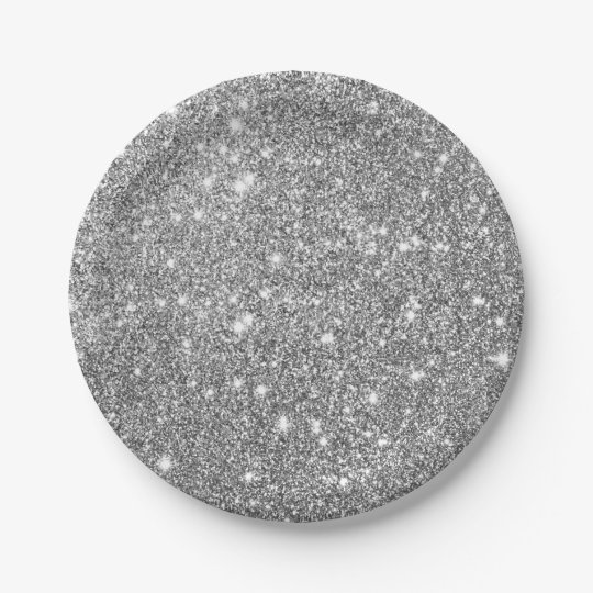 Silver Glitter Sparkles Paper Plate