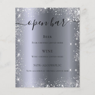 Silver glitter sparkles script budget bar menu flyer