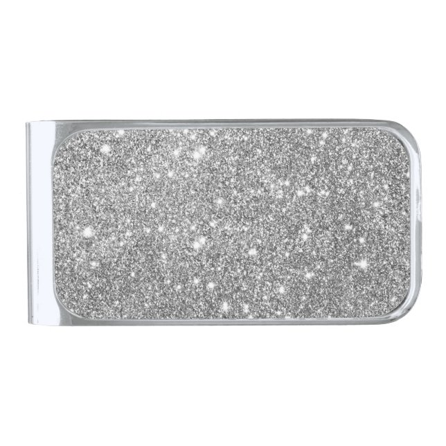 Silver Glitter Sparkles Silver Finish Money Clip (Front)