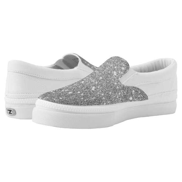 silver glitter slip on sneakers