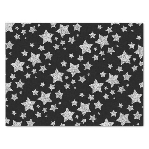 Silver glitter sparkles Stars pattern black Tissue Paper