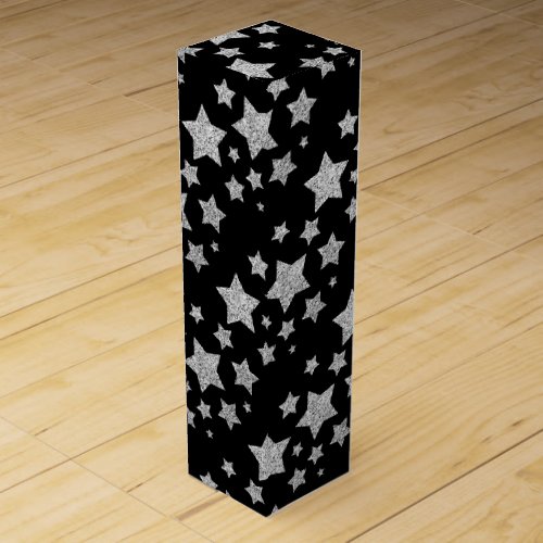 Silver glitter sparkles Stars pattern black Wine Box