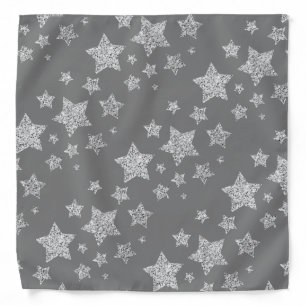 Silver glitter sparkles Stars pattern light gray Bandana