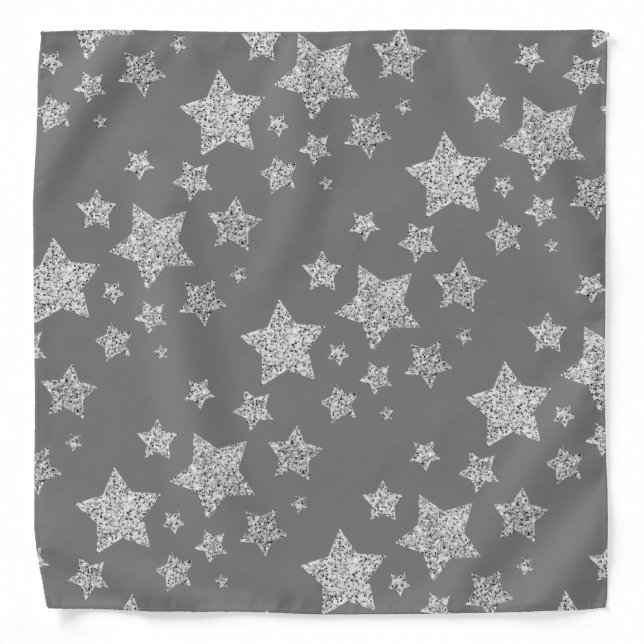 Silver glitter sparkles Stars pattern light gray Bandana (Front)