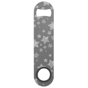 Silver glitter sparkles Stars pattern light gray Bar Key