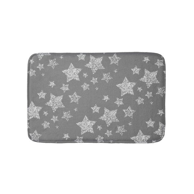 Silver glitter sparkles Stars pattern light gray Bath Mat (Front)