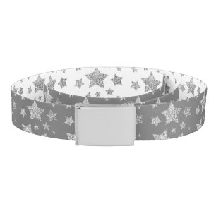 Silver glitter sparkles Stars pattern light gray Belt