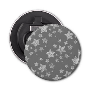 Silver glitter sparkles Stars pattern light gray Bottle Opener