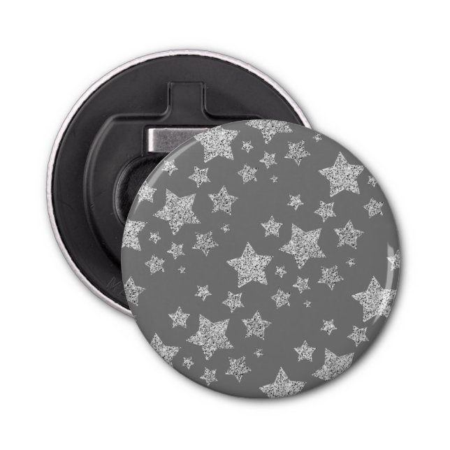 Silver glitter sparkles Stars pattern light gray Bottle Opener (Front)
