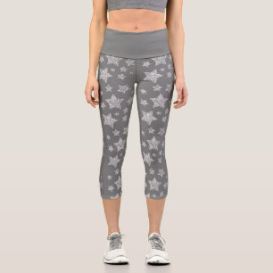 Silver glitter sparkles Stars pattern light gray Capri Leggings