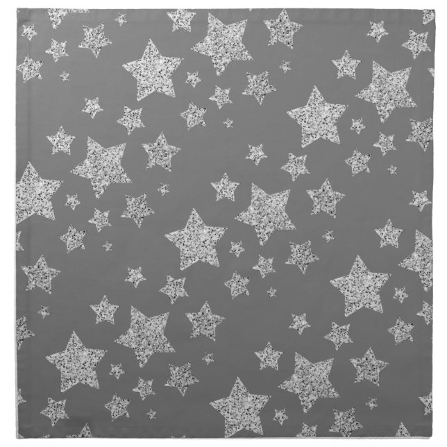 Silver glitter sparkles Stars pattern light gray Cloth Napkin (Front)