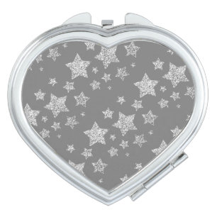 Silver glitter sparkles Stars pattern light gray Compact Mirror