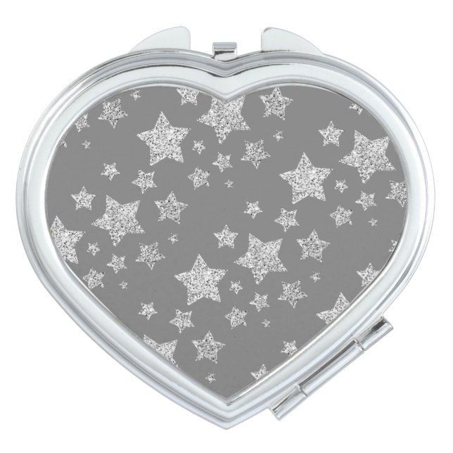 Silver glitter sparkles Stars pattern light gray Compact Mirror (Front)